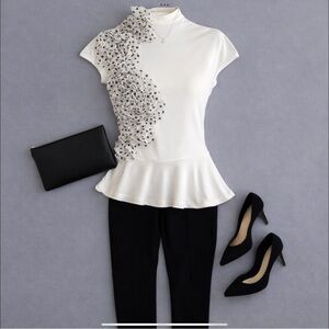 Garcia Boutique Statement Rosette Peplum Blouse Polka Dot Chiffon Asymmetrical S